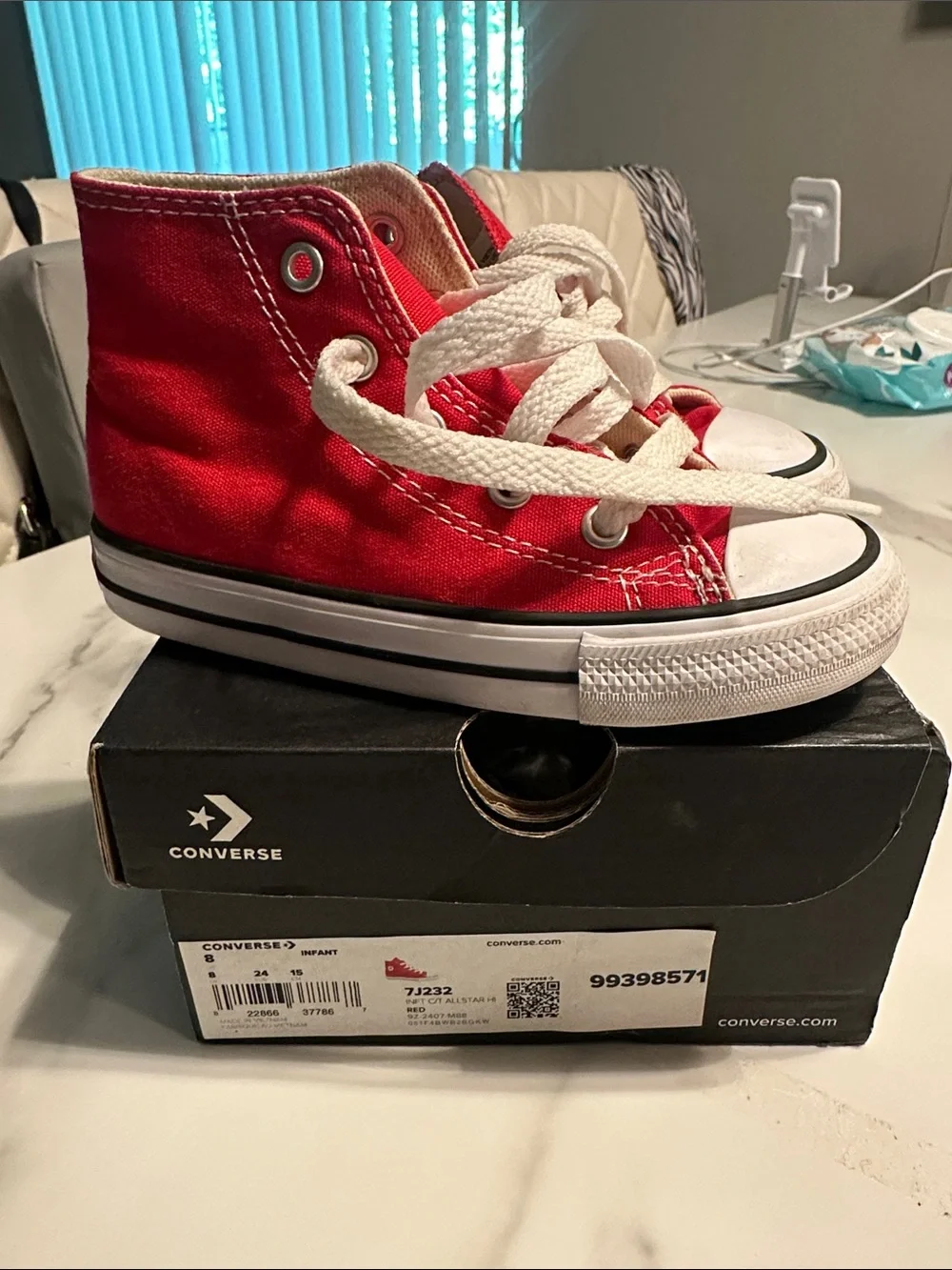 Converse Kids Red High-Top Canvas Sneakers with White Laces